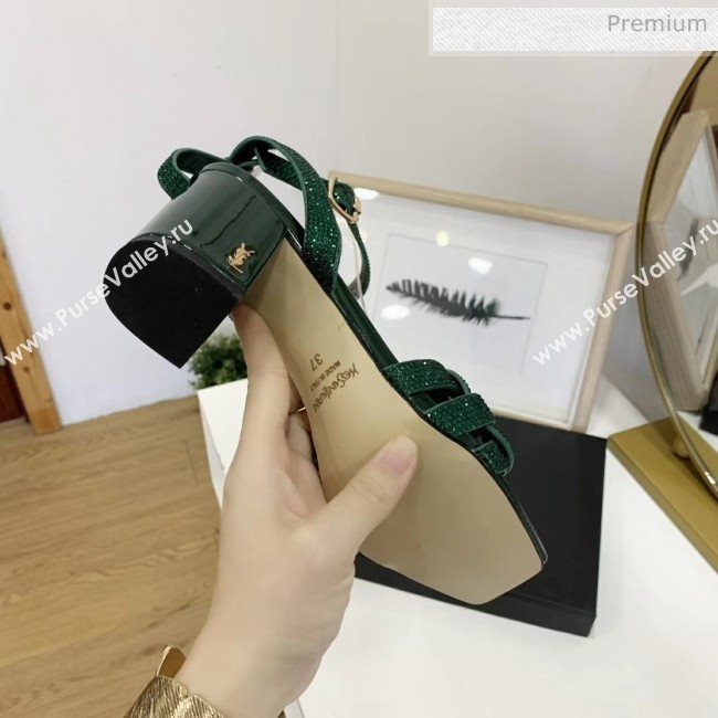 Saint Laurent Crystal Calfskin Sandal With 6.5cm Heel Green 2020 (ME-20042014)