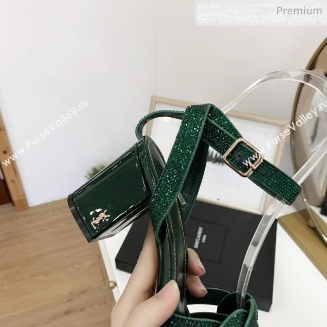 Saint Laurent Crystal Calfskin Sandal With 6.5cm Heel Green 2020 (ME-20042014)