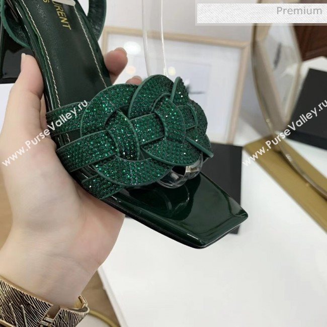 Saint Laurent Crystal Calfskin Sandal With 6.5cm Heel Green 2020 (ME-20042014)