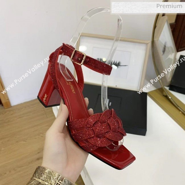 Saint Laurent Crystal Calfskin Sandal With 6.5cm Heel Red 2020 (ME-20042015)