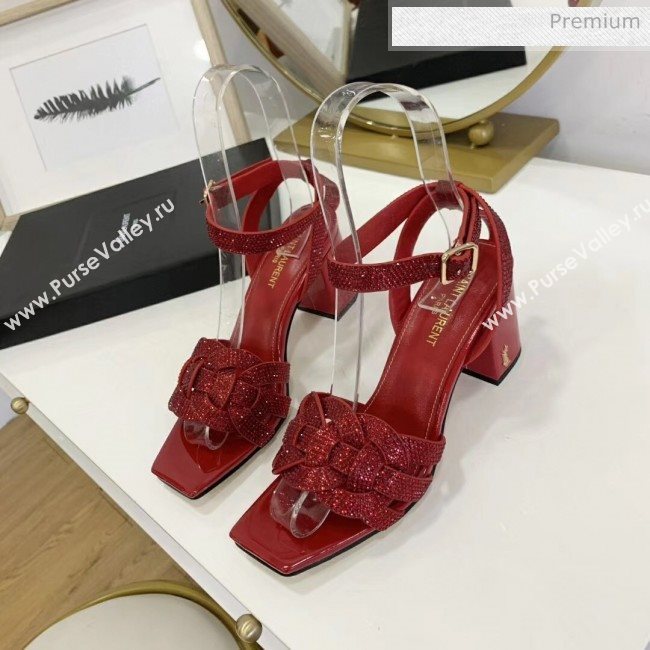 Saint Laurent Crystal Calfskin Sandal With 6.5cm Heel Red 2020 (ME-20042015)