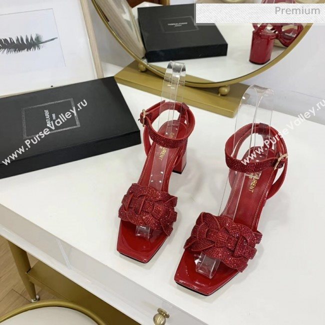 Saint Laurent Crystal Calfskin Sandal With 6.5cm Heel Red 2020 (ME-20042015)