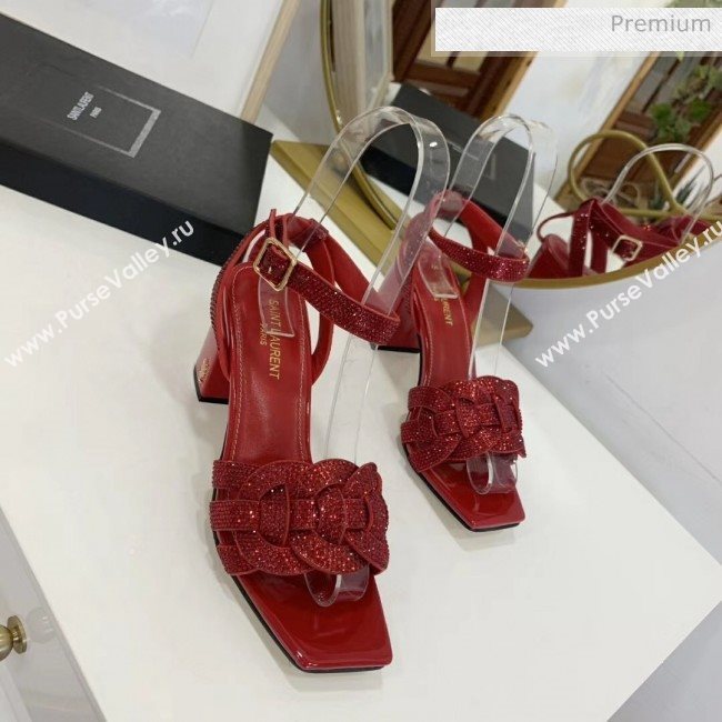 Saint Laurent Crystal Calfskin Sandal With 6.5cm Heel Red 2020 (ME-20042015)