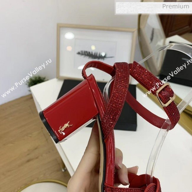 Saint Laurent Crystal Calfskin Sandal With 6.5cm Heel Red 2020 (ME-20042015)