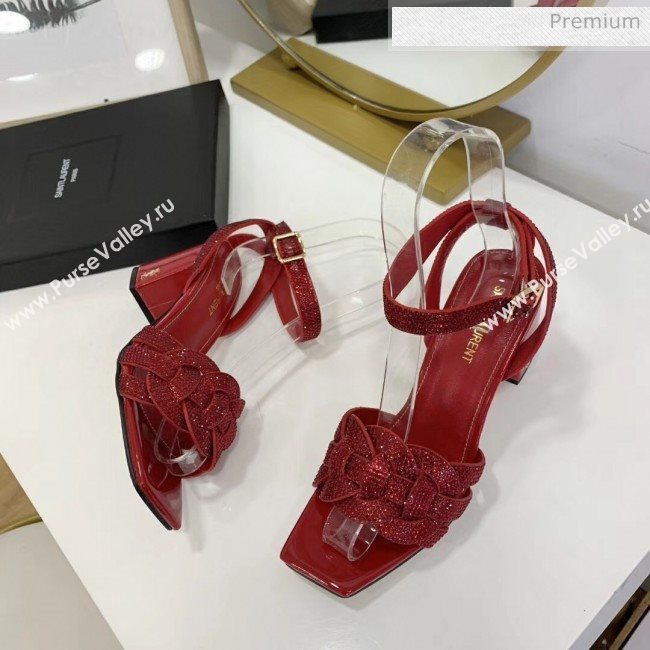 Saint Laurent Crystal Calfskin Sandal With 6.5cm Heel Red 2020 (ME-20042015)