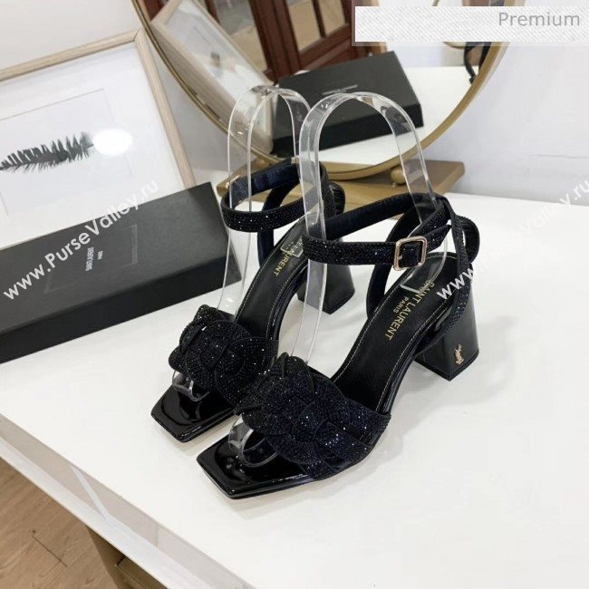 Saint Laurent Crystal Calfskin Sandal With 6.5cm Heel Black 2020 (ME-20042016)