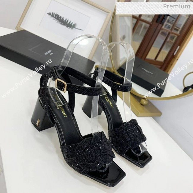 Saint Laurent Crystal Calfskin Sandal With 6.5cm Heel Black 2020 (ME-20042016)