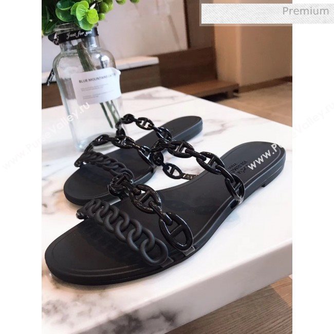  Hermes &quot;Chaine dAncre&quot; PVC Flat Sandal Black 2020 (ME-20042031)