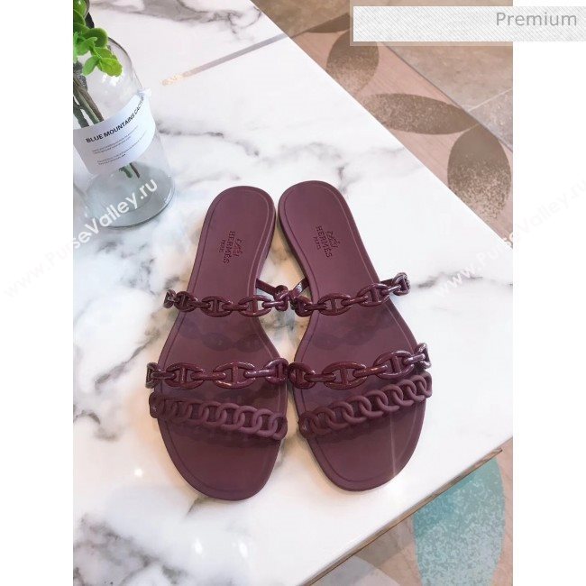  Hermes &quot;Chaine dAncre&quot; PVC Flat Sandal Burgundy 2020 (ME-20042033)