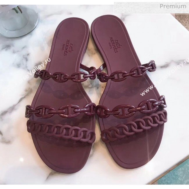  Hermes &quot;Chaine dAncre&quot; PVC Flat Sandal Burgundy 2020 (ME-20042033)