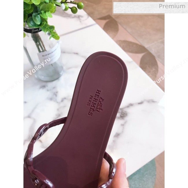  Hermes &quot;Chaine dAncre&quot; PVC Flat Sandal Burgundy 2020 (ME-20042033)