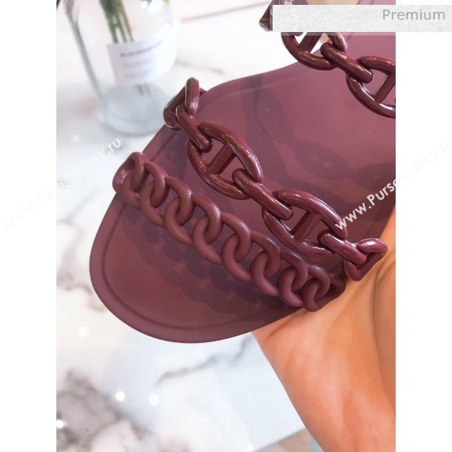  Hermes &quot;Chaine dAncre&quot; PVC Flat Sandal Burgundy 2020 (ME-20042033)