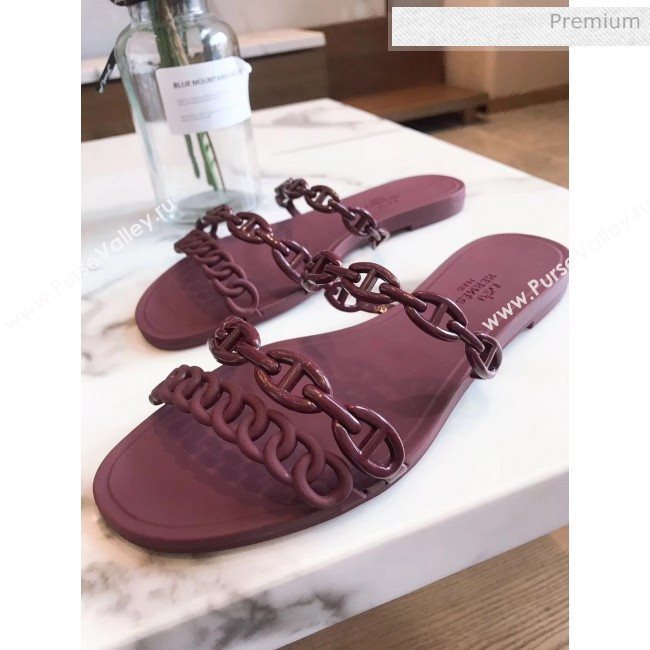  Hermes &quot;Chaine dAncre&quot; PVC Flat Sandal Burgundy 2020 (ME-20042033)