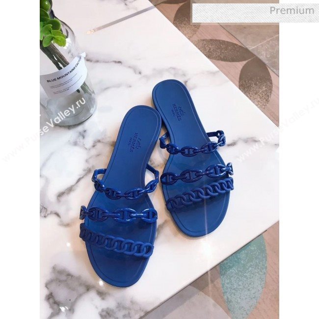  Hermes &quot;Chaine dAncre&quot; PVC Flat Sandal Blue 2020 (ME-20042032)