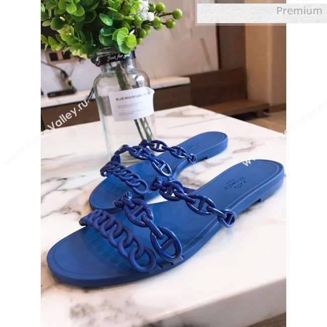  Hermes &quot;Chaine dAncre&quot; PVC Flat Sandal Blue 2020 (ME-20042032)