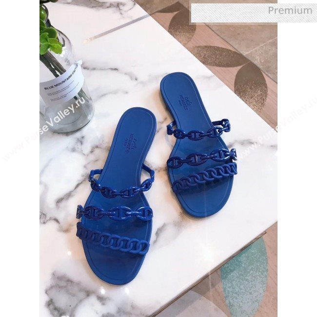  Hermes &quot;Chaine dAncre&quot; PVC Flat Sandal Blue 2020 (ME-20042032)