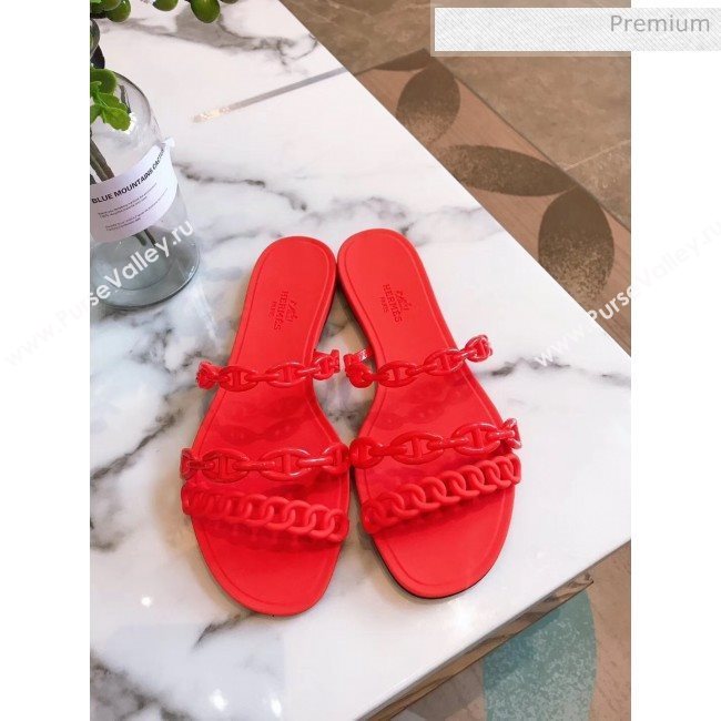  Hermes &quot;Chaine dAncre&quot; PVC Flat Sandal Red 2020 (ME-20042035)