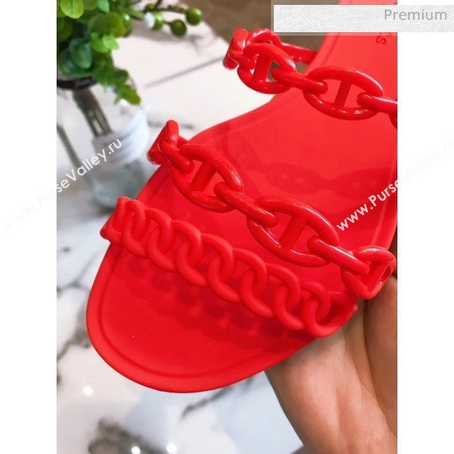  Hermes &quot;Chaine dAncre&quot; PVC Flat Sandal Red 2020 (ME-20042035)