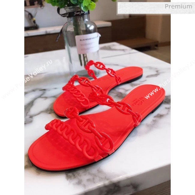  Hermes &quot;Chaine dAncre&quot; PVC Flat Sandal Red 2020 (ME-20042035)