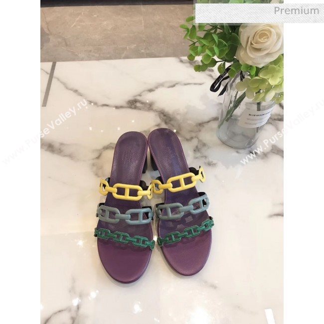  Hermes  Leather &quot;Chaine dAncre&quot; Tandem Sandal With 5cm Heel Purple/Yellow 2020 (ME-20042040)