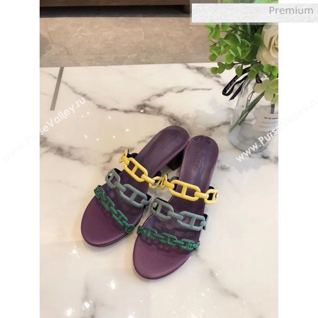  Hermes  Leather &quot;Chaine dAncre&quot; Tandem Sandal With 5cm Heel Purple/Yellow 2020 (ME-20042040)