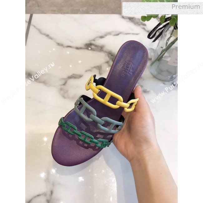  Hermes  Leather &quot;Chaine dAncre&quot; Tandem Sandal With 5cm Heel Purple/Yellow 2020 (ME-20042040)