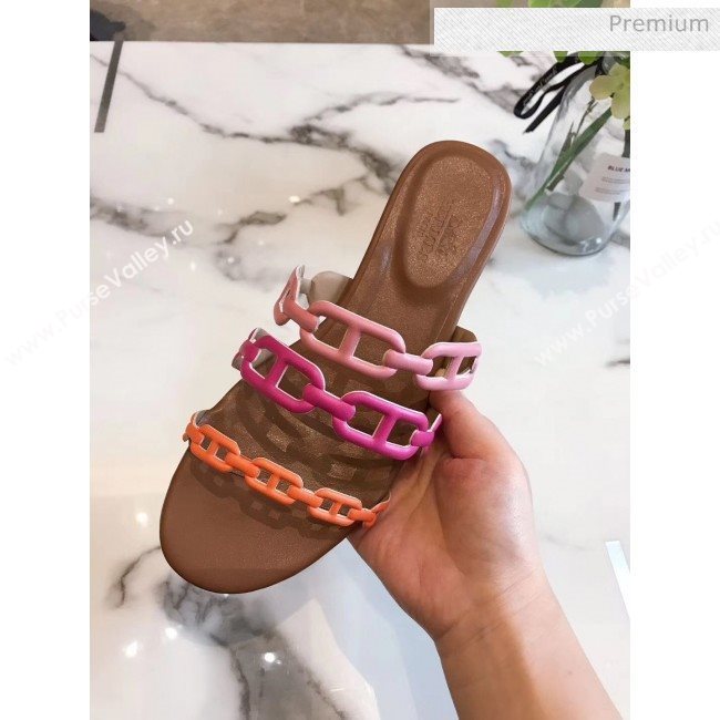 Hermes Leather &quot;Chaine dAncre&quot; Flat Sandal Pink/Rosy/Orange 2020 (ME-20042045)