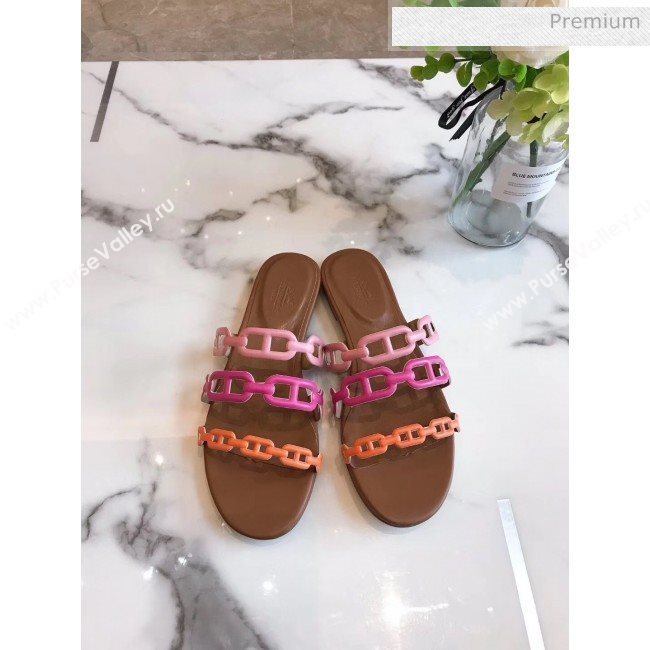 Hermes Leather &quot;Chaine dAncre&quot; Flat Sandal Pink/Rosy/Orange 2020 (ME-20042045)