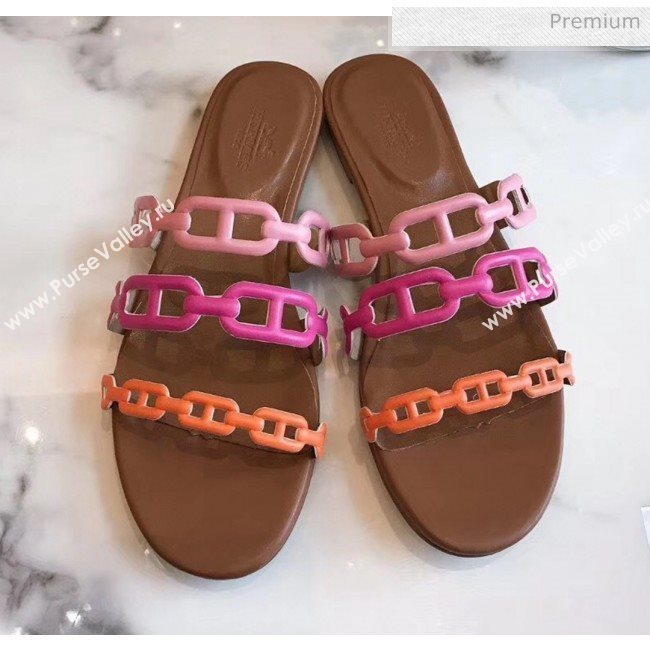 Hermes Leather &quot;Chaine dAncre&quot; Flat Sandal Pink/Rosy/Orange 2020 (ME-20042045)