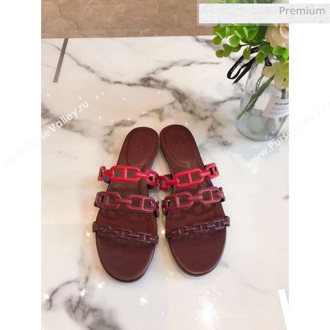 Hermes Leather &quot;Chaine dAncre&quot; Flat Sandal Burgundy 2020 (ME-20042046)