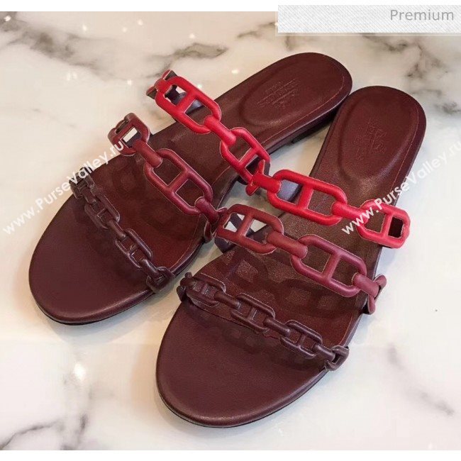 Hermes Leather &quot;Chaine dAncre&quot; Flat Sandal Burgundy 2020 (ME-20042046)