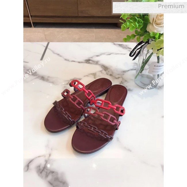 Hermes Leather &quot;Chaine dAncre&quot; Flat Sandal Burgundy 2020 (ME-20042046)