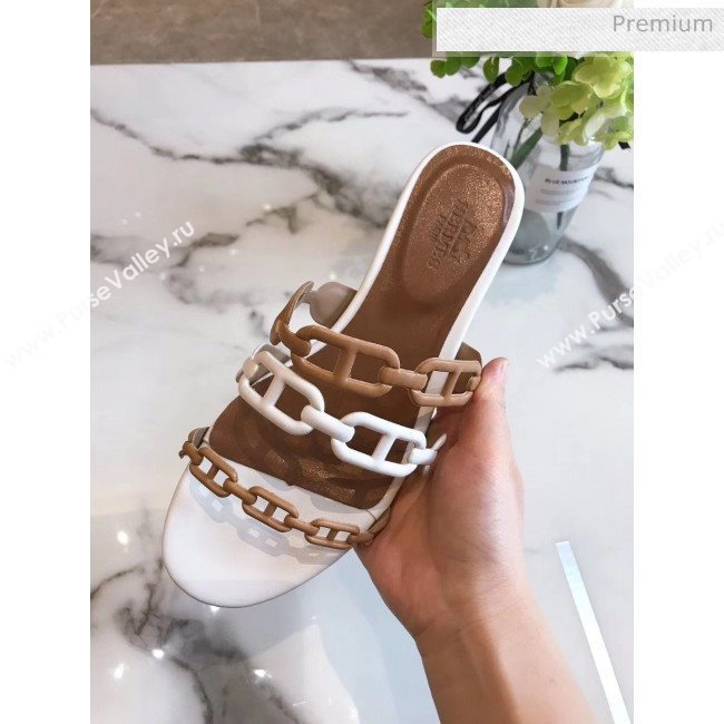 Hermes Leather &quot;Chaine dAncre&quot; Flat Sandal Brown/White 2020 (ME-20042049)