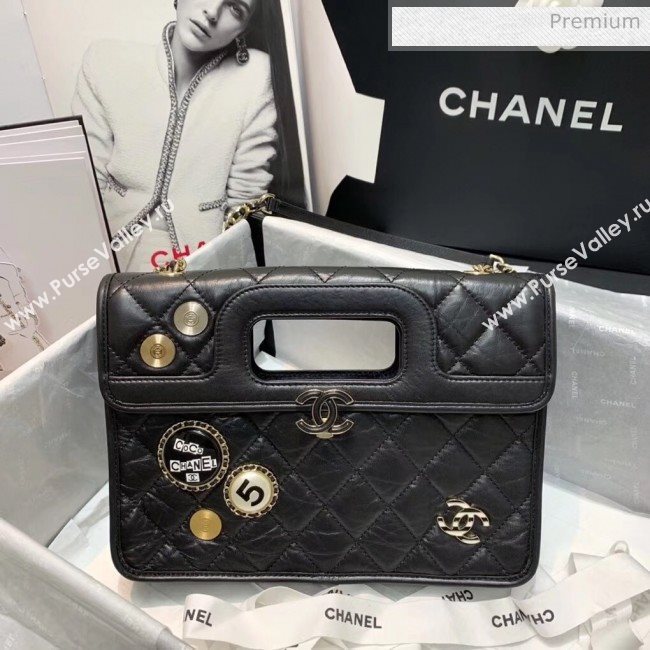 Chanel Aged Calfskin Flap Bag With Chrams AS1430 Black 2020 (JY-20042235)