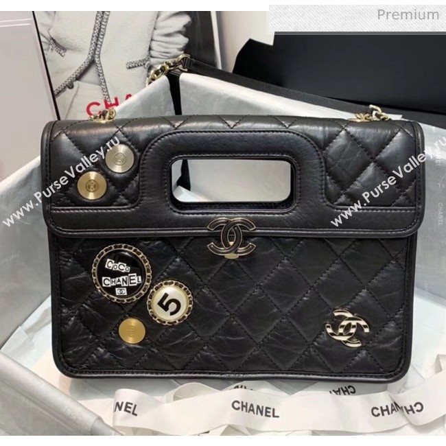 Chanel Aged Calfskin Flap Bag With Chrams AS1430 Black 2020 (JY-20042235)