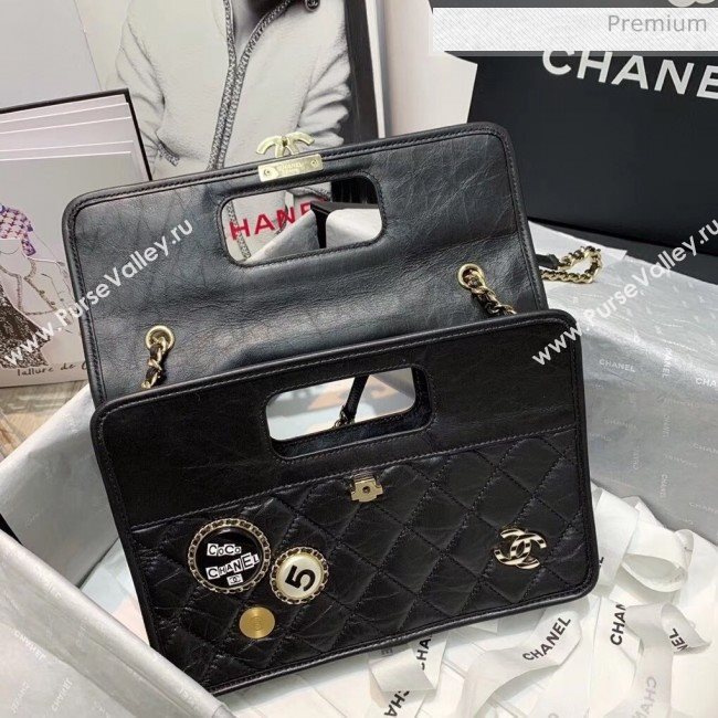 Chanel Aged Calfskin Flap Bag With Chrams AS1430 Black 2020 (JY-20042235)