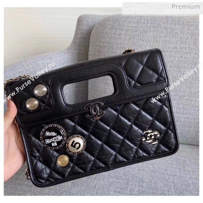 Chanel Aged Calfskin Flap Bag With Chrams AS1430 Black 2020 (JY-20042235)