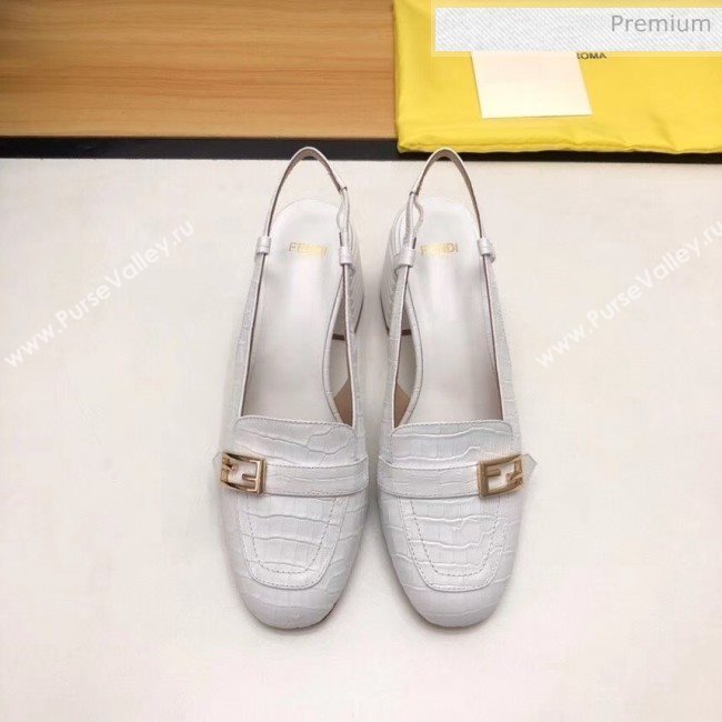 Fendi Crocodile Pattern Calfskin Promenade Slingbacks Loafers With 6cm Heel White 2020 (MD-20042310)