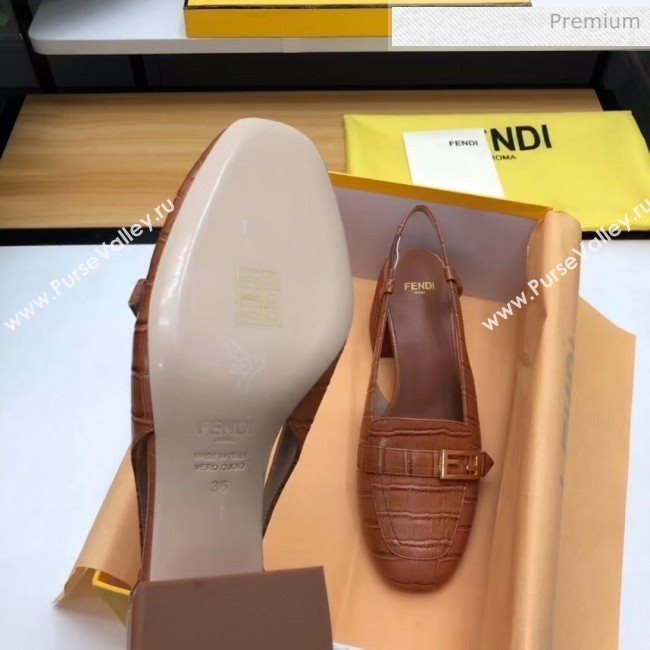 Fendi Crocodile Pattern Calfskin Promenade Slingbacks Loafers With 6cm Heel Brown 2020 (MD-20042312)