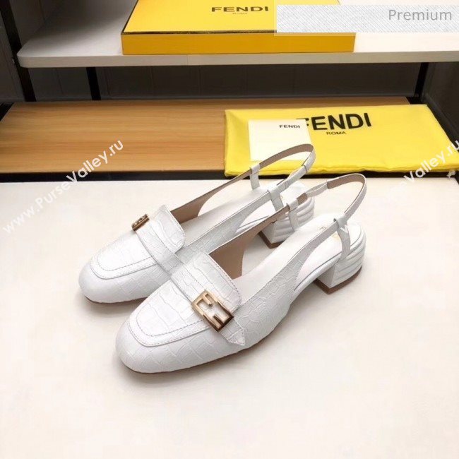 Fendi Crocodile Pattern Calfskin Promenade Slingbacks Loafers With 4cm Heel White 2020 (MD-20042314)