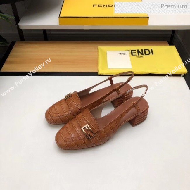 Fendi Crocodile Pattern Calfskin Promenade Slingbacks Loafers With 4cm Heel Brown 2020 (MD-20042317)