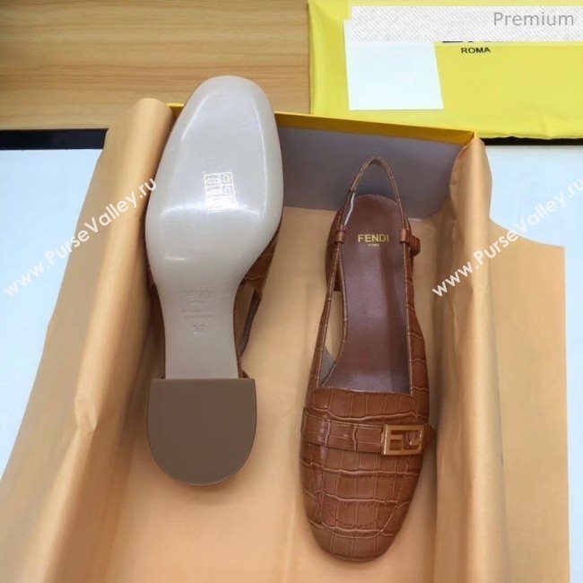 Fendi Crocodile Pattern Calfskin Promenade Slingbacks Loafers With 4cm Heel Brown 2020 (MD-20042317)