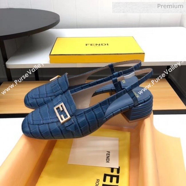 Fendi Crocodile Pattern Calfskin Promenade Slingbacks Loafers With 4cm Heel Blue 2020 (MD-20042316)