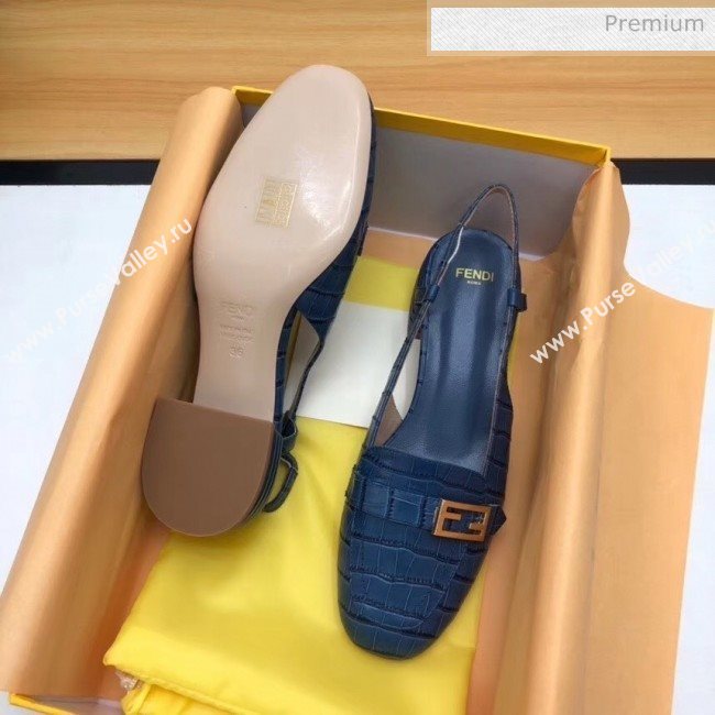 Fendi Crocodile Pattern Calfskin Promenade Slingbacks Loafers With 4cm Heel Blue 2020 (MD-20042316)