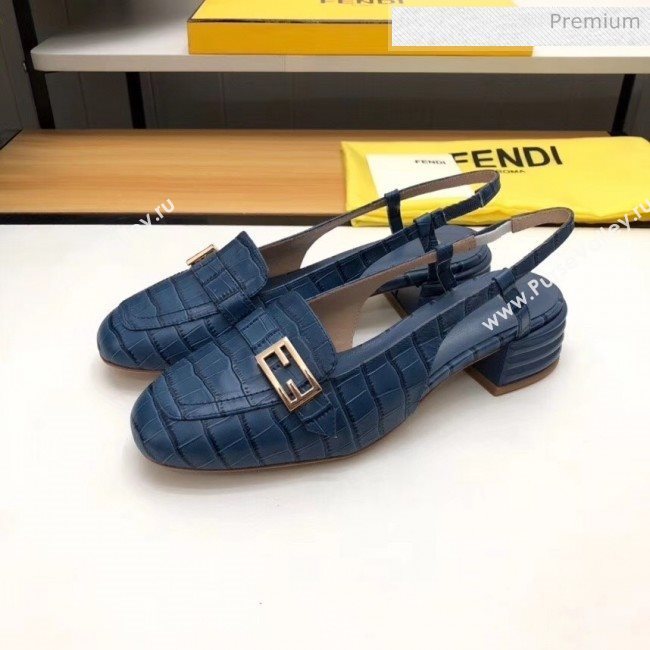 Fendi Crocodile Pattern Calfskin Promenade Slingbacks Loafers With 4cm Heel Blue 2020 (MD-20042316)