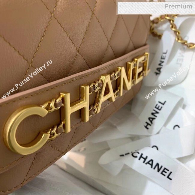 Chanel Calfskin Small Flap Bag With Logo Chain AS1490 Beige 2020 (SS-20042137)