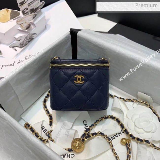 Chanel Lambskin Small Classic Box with Chain And Gold Metal Ball AP1447 Navy Bl;ue 2020 (SS-20042506)