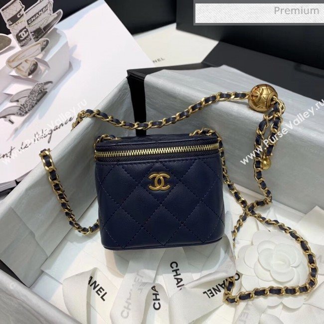 Chanel Lambskin Small Classic Box with Chain And Gold Metal Ball AP1447 Navy Bl;ue 2020 (SS-20042506)