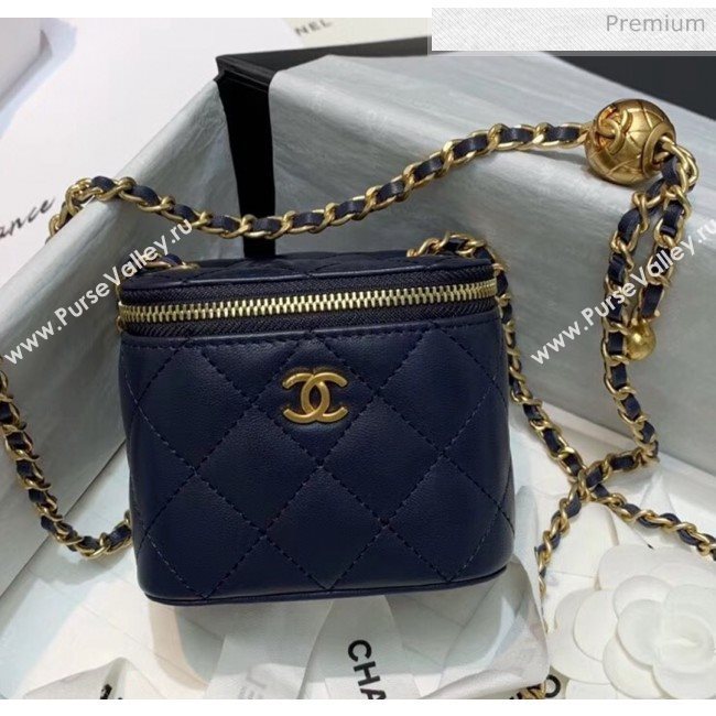 Chanel Lambskin Small Classic Box with Chain And Gold Metal Ball AP1447 Navy Bl;ue 2020 (SS-20042506)