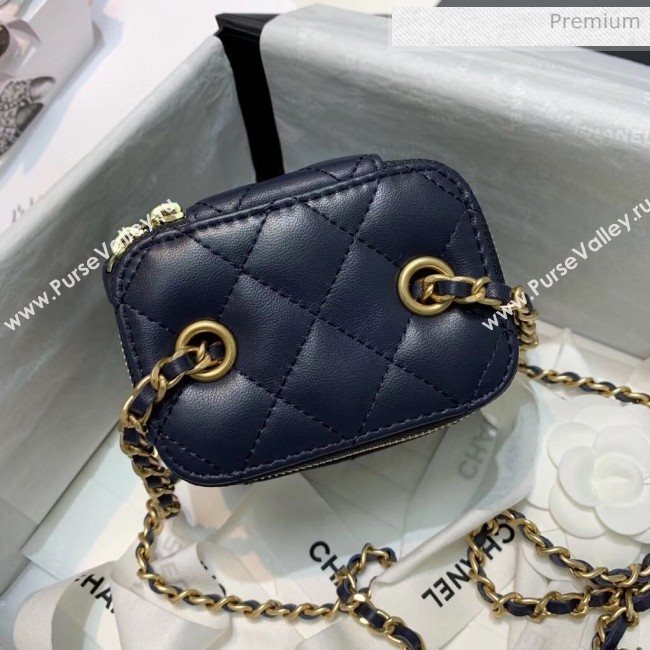 Chanel Lambskin Small Classic Box with Chain And Gold Metal Ball AP1447 Navy Bl;ue 2020 (SS-20042506)